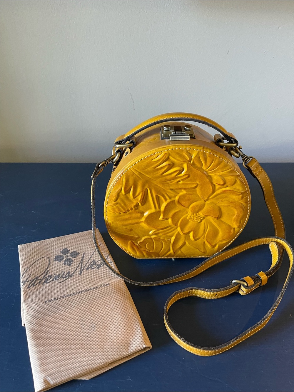 Patricia Nash Yellow Floral Embossed Round Crossbody Bag